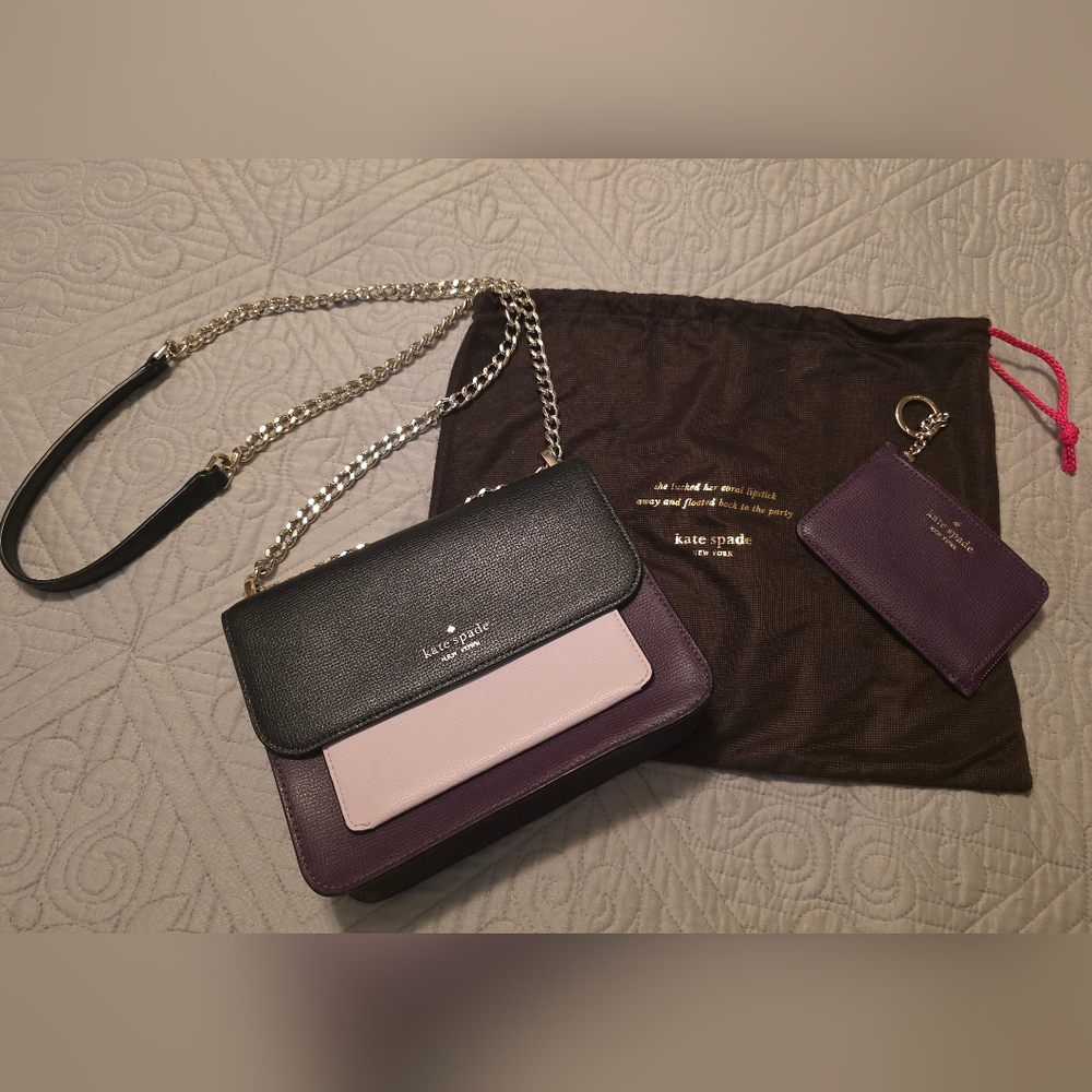 Kate Spade Remi Flap Chain Crossbody Ripe Plum Multi & Card Holder - Picture 2 of 9